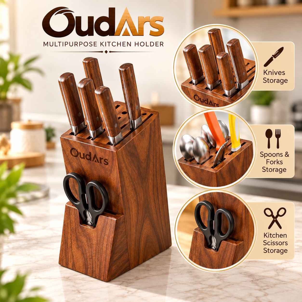 Sheesham Wood Knife Holder - Image 2