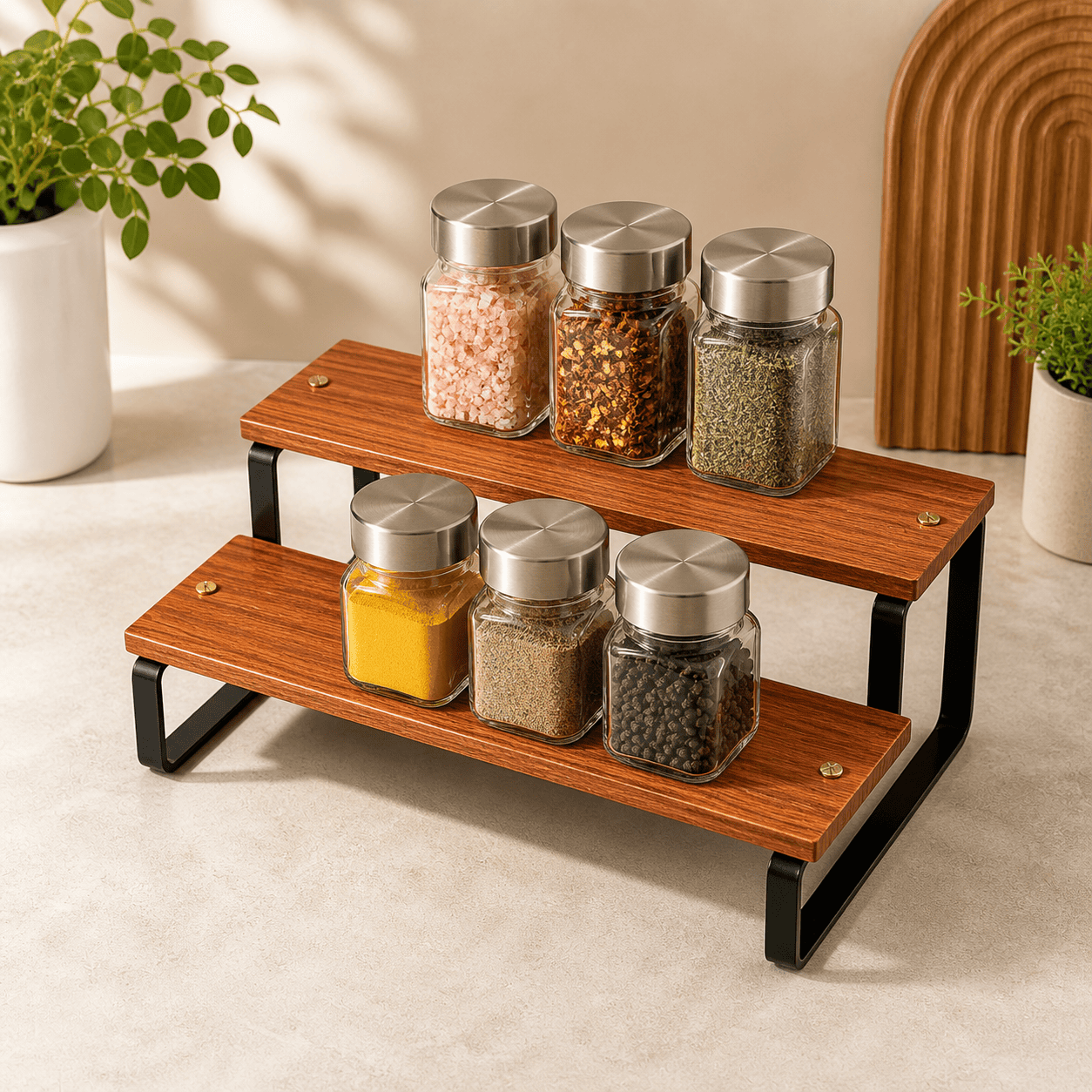 Tiered Wooden Spice Rack & Tabletop Organizer