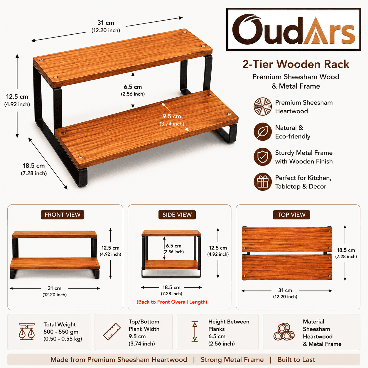 Tiered Wooden Spice Rack & Tabletop Organizer - Image 3
